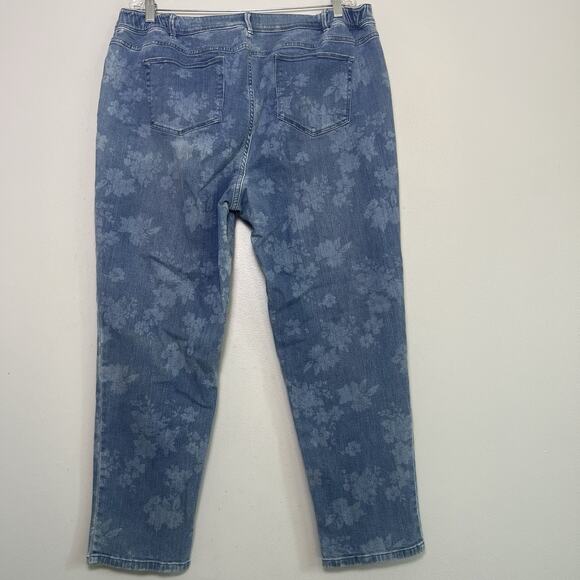 J Jill Womens Floral Denim Slim Straight Jeans Plus Sz 18 Blue Feminine Timeless - Picture 10 of 15